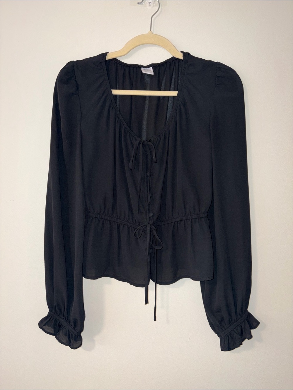 Melrose and Market Black Tie-Front Peplum Blouse